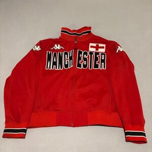 Kappa Manchester England Track Jacket Mens Large Red Full Zip Embroidered Logo